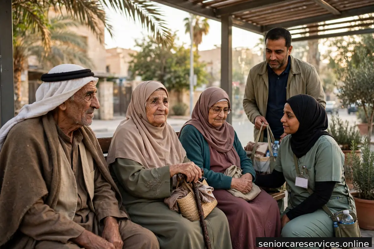 كبير سن ينتظر في محطة حافلات مظللة ومجهزة بمقاعد.