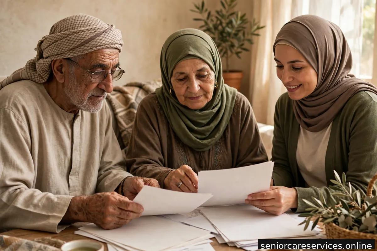 يدا كبير سن تمسكان بمستندات تأمين وأوراق رسمية بعناية.